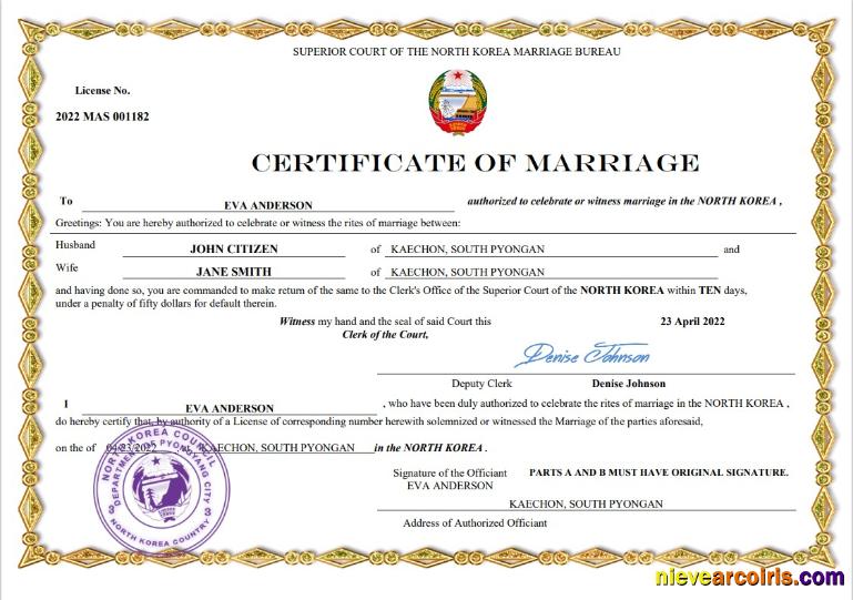 North Korea marriage certificate